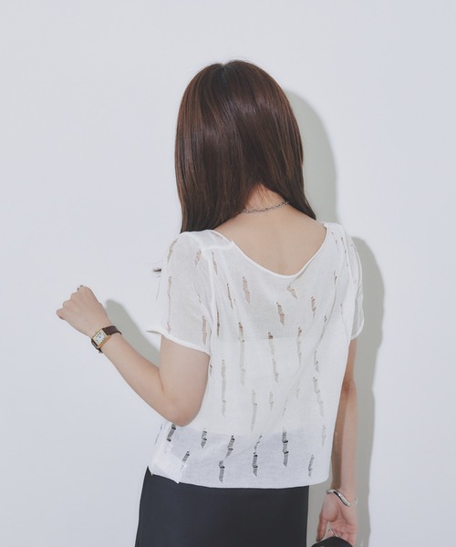 BARRETTA(バレッタ)の「スクープネックシアーTシャツ(Tシャツ/カットソー・レディース・アイボリー/ブラック/ホワイト・FREE)」の12枚目の写真