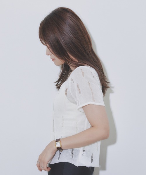 BARRETTA(バレッタ)の「スクープネックシアーTシャツ(Tシャツ/カットソー・レディース・アイボリー/ブラック/ホワイト・FREE)」の11枚目の写真