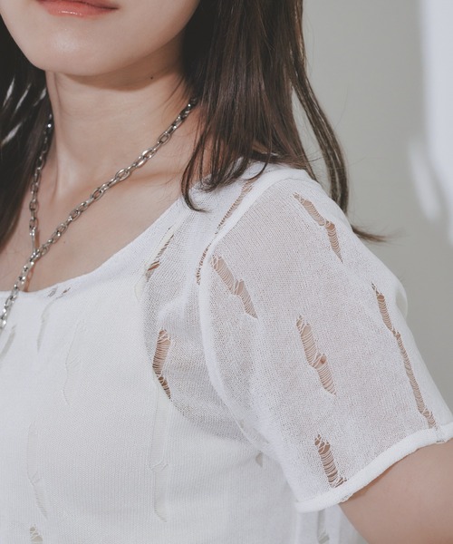 BARRETTA(バレッタ)の「スクープネックシアーTシャツ(Tシャツ/カットソー・レディース・アイボリー/ブラック/ホワイト・FREE)」の10枚目の写真