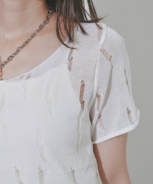 BARRETTA(バレッタ)の「スクープネックシアーTシャツ(Tシャツ/カットソー・レディース・アイボリー/ブラック/ホワイト・FREE)」の9枚目の写真