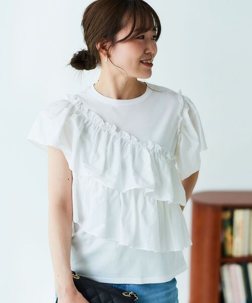 le.coeur blanc（ルクールブラン）の「アシメティアードフリルカットソー（Tシャツ/カットソー・レディース・ブラック/オフホワイト・38）」の8枚目の写真