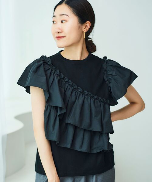 le.coeur blanc（ルクールブラン）の「アシメティアードフリルカットソー（Tシャツ/カットソー・レディース・ブラック/オフホワイト・38）」の15枚目の写真