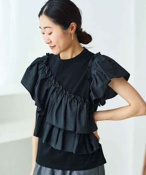 le.coeur blanc（ルクールブラン）の「アシメティアードフリルカットソー（Tシャツ/カットソー・レディース・ブラック/オフホワイト・38）」の16枚目の写真