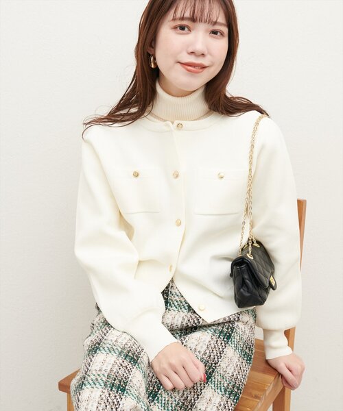 【新品・完売品】ナチュラルクチュール　ポリニット金釦ポケ付きカーディガン　ナチュ ポリニット金釦ポケ付きカーディガン | natural couture