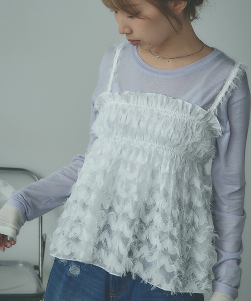 BLANK　（ブランク）の「▲Feather camisole / フェザーキャミ ビスチェ（キャミソール・レディース・ホワイト・FREE）」の4枚目の写真