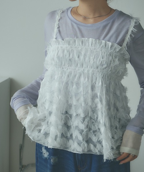 BLANK　（ブランク）の「▲Feather camisole / フェザーキャミ ビスチェ（キャミソール・レディース・ホワイト・FREE）」の3枚目の写真