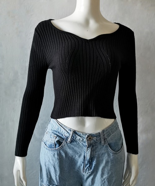 Miniministore（ミニミニストア）の「ハートネック リブニット レディース（ニット/セーター・レディース・ブラック/グレー/モカ・FREE）」の11枚目の写真
