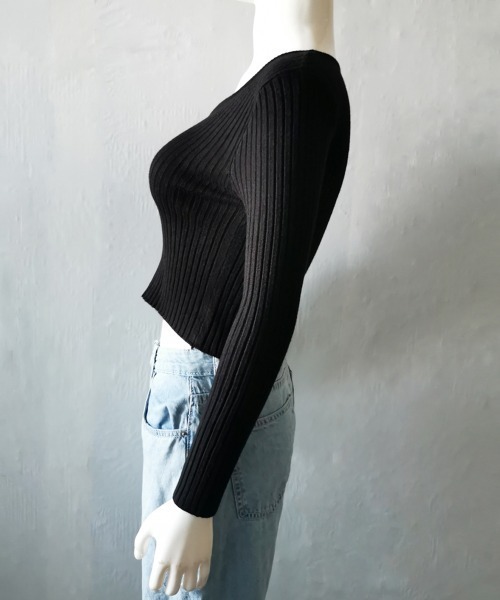 Miniministore（ミニミニストア）の「ハートネック リブニット レディース（ニット/セーター・レディース・ブラック/グレー/モカ・FREE）」の12枚目の写真