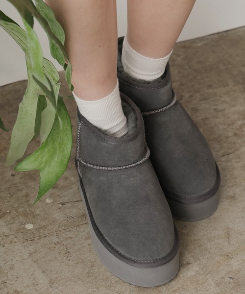 EMU Australia（エミューオーストラリア）の「EMU Australia/エミュオーストラリア EMU PLATFROM MICRO WOOL 厚底 ムートンブーツ（ブーツ・レディース・ブラック/チャコール/ベージュ・6/8/7）」の8枚目の写真