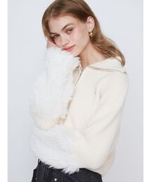 FLUFFY SLEEVE HALF ZIP KNIT/フラッフィースリーブハーフジップニット
