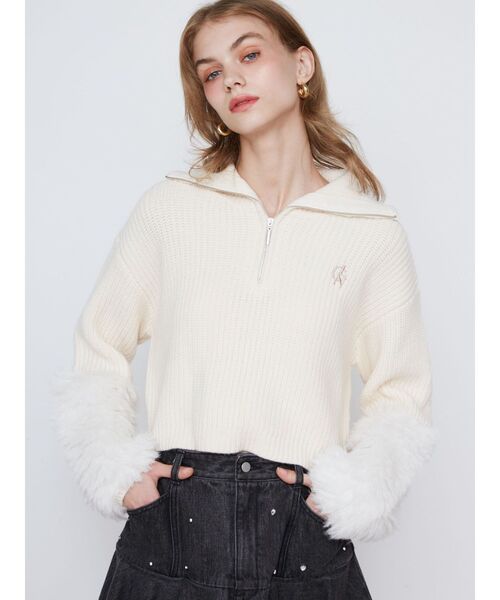 CALNAMUR(カルナムール)の「FLUFFY SLEEVE HALF ZIP KNIT/フラッフィースリーブハーフジップニット(ニット/セーター・レディース・ホワイト/グレー/ネイビー・FREE)」の11枚目の写真