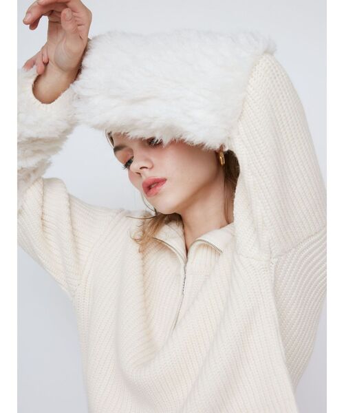 CALNAMUR(カルナムール)の「FLUFFY SLEEVE HALF ZIP KNIT/フラッフィースリーブハーフジップニット(ニット/セーター・レディース・ホワイト/グレー/ネイビー・FREE)」の12枚目の写真