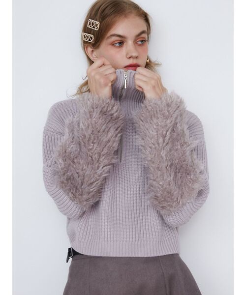 CALNAMUR(カルナムール)の「FLUFFY SLEEVE HALF ZIP KNIT/フラッフィースリーブハーフジップニット(ニット/セーター・レディース・ホワイト/グレー/ネイビー・FREE)」の15枚目の写真