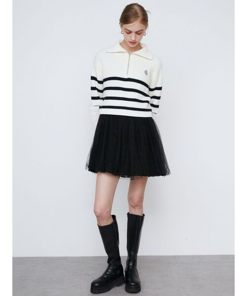 CALNAMUR(カルナムール)の「FLUFFY SLEEVE HALF ZIP KNIT/フラッフィースリーブハーフジップニット(ニット/セーター・レディース・ホワイト/グレー/ネイビー・FREE)」の18枚目の写真