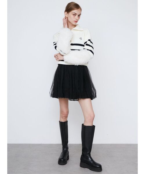 CALNAMUR(カルナムール)の「FLUFFY SLEEVE HALF ZIP KNIT/フラッフィースリーブハーフジップニット(ニット/セーター・レディース・ホワイト/グレー/ネイビー・FREE)」の19枚目の写真