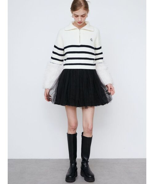 CALNAMUR(カルナムール)の「FLUFFY SLEEVE HALF ZIP KNIT/フラッフィースリーブハーフジップニット(ニット/セーター・レディース・ホワイト/グレー/ネイビー・FREE)」の20枚目の写真