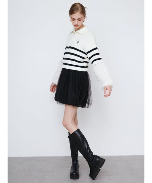 CALNAMUR(カルナムール)の「FLUFFY SLEEVE HALF ZIP KNIT/フラッフィースリーブハーフジップニット(ニット/セーター・レディース・ホワイト/グレー/ネイビー・FREE)」の21枚目の写真