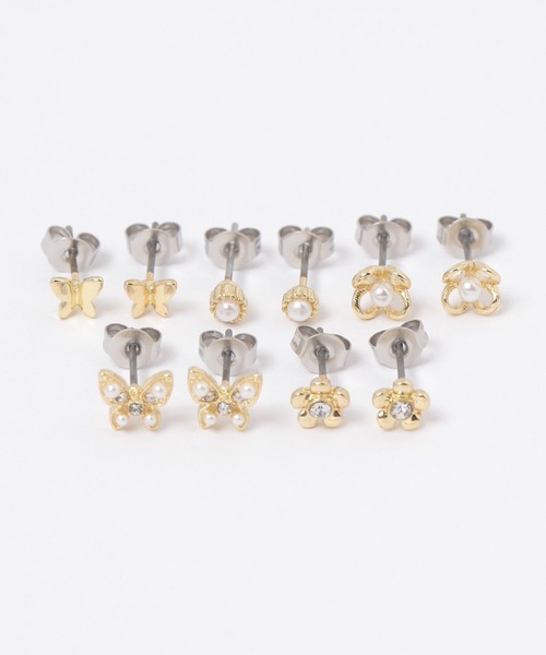 FOREVER 21(フォーエバー トゥエンティーワン)の「5SETバタフライピアス(ピアス(両耳用)・レディース・ゴールド/シルバー・FREE)」の1枚目の写真