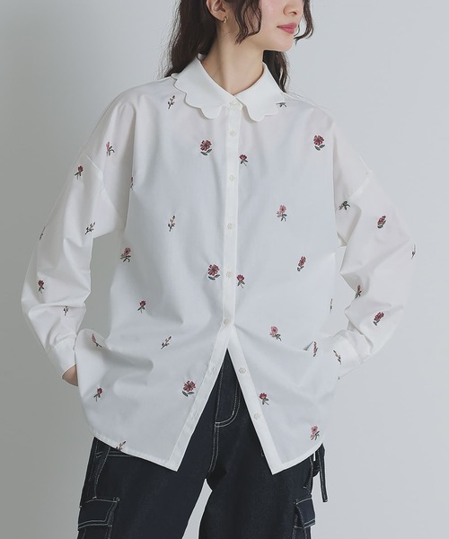 somari imagination(ソマリ イマジネーション)の「花柄刺繍シャツ(シャツ/ブラウス・レディース・ブラック/オフホワイト・1/2)」の1枚目の写真