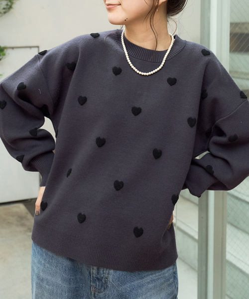 Rouge vif Anna（ルージュヴィフアンナ）の「ハートジャガードニットプルオーバー（ニット/セーター・レディース・チャコールグレー/アイボリー・フリー）」の2枚目の写真