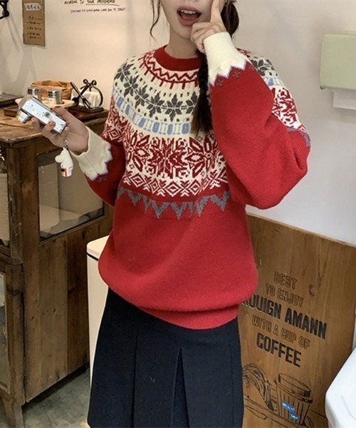 NANEA(ナネア)の「ノルディック柄クルーネックニットプルオーバー(ニット/セーター・レディース・レッド/ブルー・フリー)」の21枚目の写真