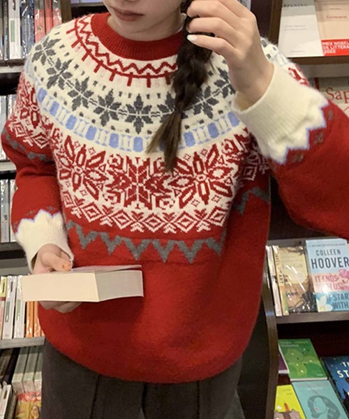 NANEA(ナネア)の「ノルディック柄クルーネックニットプルオーバー(ニット/セーター・レディース・レッド/ブルー・フリー)」の22枚目の写真