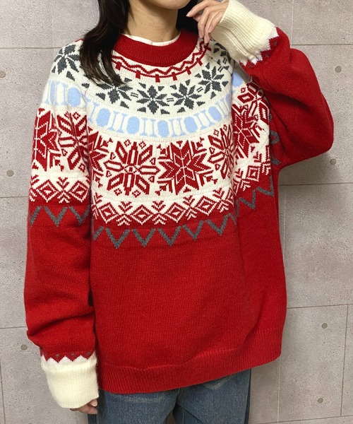 NANEA(ナネア)の「ノルディック柄クルーネックニットプルオーバー(ニット/セーター・レディース・レッド/ブルー・フリー)」の9枚目の写真