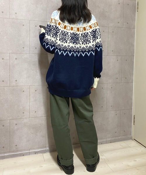 セール】ノルディック柄クルーネックニットプルオーバー（ニット