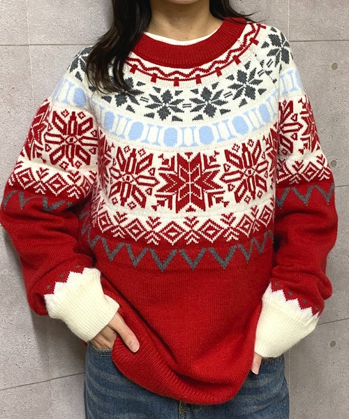 NANEA(ナネア)の「ノルディック柄クルーネックニットプルオーバー(ニット/セーター・レディース・レッド/ブルー・フリー)」の5枚目の写真