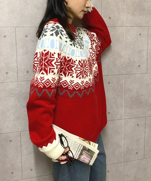 NANEA(ナネア)の「ノルディック柄クルーネックニットプルオーバー(ニット/セーター・レディース・レッド/ブルー・フリー)」の6枚目の写真