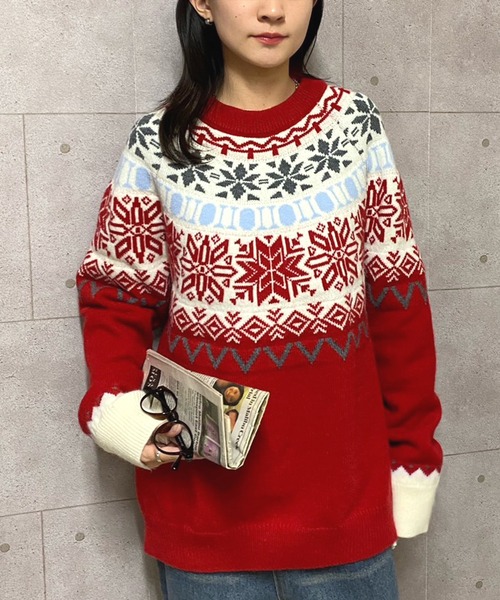 NANEA(ナネア)の「ノルディック柄クルーネックニットプルオーバー(ニット/セーター・レディース・レッド/ブルー・フリー)」の7枚目の写真