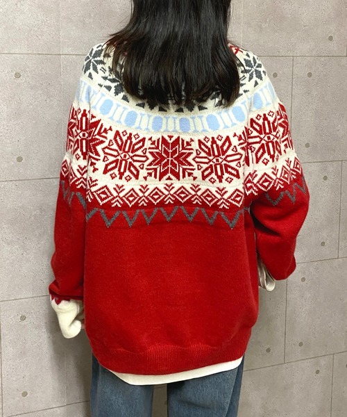 NANEA(ナネア)の「ノルディック柄クルーネックニットプルオーバー(ニット/セーター・レディース・レッド/ブルー・フリー)」の4枚目の写真