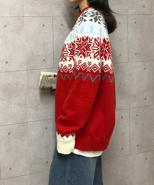 NANEA(ナネア)の「ノルディック柄クルーネックニットプルオーバー(ニット/セーター・レディース・レッド/ブルー・フリー)」の3枚目の写真