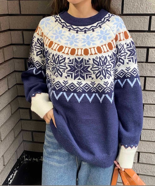Rene ルネ ノルディック調 ニット ウール セーター 柄　パール Rene ルネ ノルディック調 ニット ウール セーター 柄 パール