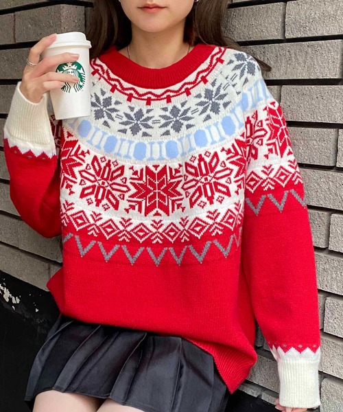 NANEA(ナネア)の「ノルディック柄クルーネックニットプルオーバー(ニット/セーター・レディース・レッド/ブルー・フリー)」の17枚目の写真