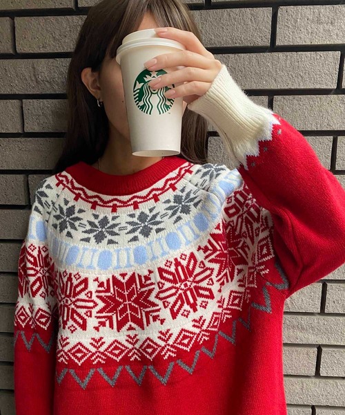 NANEA(ナネア)の「ノルディック柄クルーネックニットプルオーバー(ニット/セーター・レディース・レッド/ブルー・フリー)」の16枚目の写真