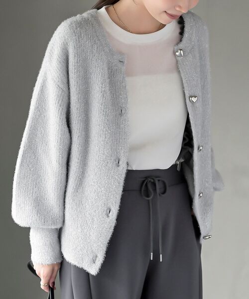 Arpege story ハートボタン ラメフェザーカーディガン ハートボタンラメフェザーニットカーディガン｜INGNI(イング) 公式通販