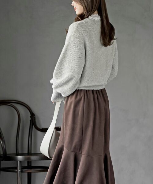 ハートボタンラメフェザークルーネックカーディガン（カーディガン