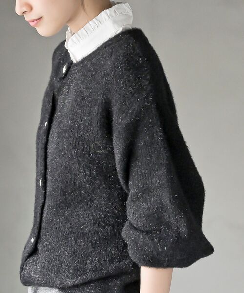 ハートボタンラメフェザークルーネックカーディガン（カーディガン
