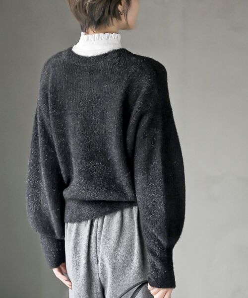 ハートボタンラメフェザークルーネックカーディガン（カーディガン