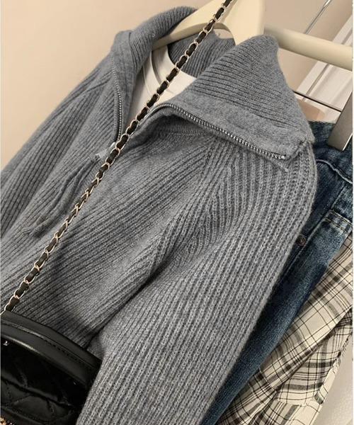 Miniministore(ミニミニストア)の「ハーフジップニットセータースタンドカラー(ニット/セーター・レディース・グレー/アイボリー/ブラック/ラベンダー/ピンク/キャメル・FREE)」の11枚目の写真