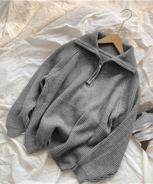 Miniministore(ミニミニストア)の「ハーフジップニットセータースタンドカラー(ニット/セーター・レディース・グレー/アイボリー/ブラック/ラベンダー/ピンク/キャメル・FREE)」の12枚目の写真