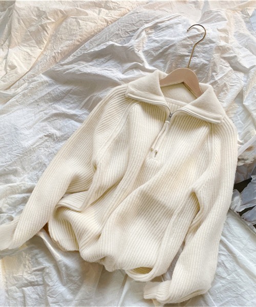 Miniministore(ミニミニストア)の「ハーフジップニットセータースタンドカラー(ニット/セーター・レディース・グレー/アイボリー/ブラック/ラベンダー/ピンク/キャメル・FREE)」の16枚目の写真