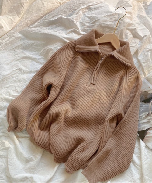 Miniministore(ミニミニストア)の「ハーフジップニットセータースタンドカラー(ニット/セーター・レディース・グレー/アイボリー/ブラック/ラベンダー/ピンク/キャメル・FREE)」の19枚目の写真