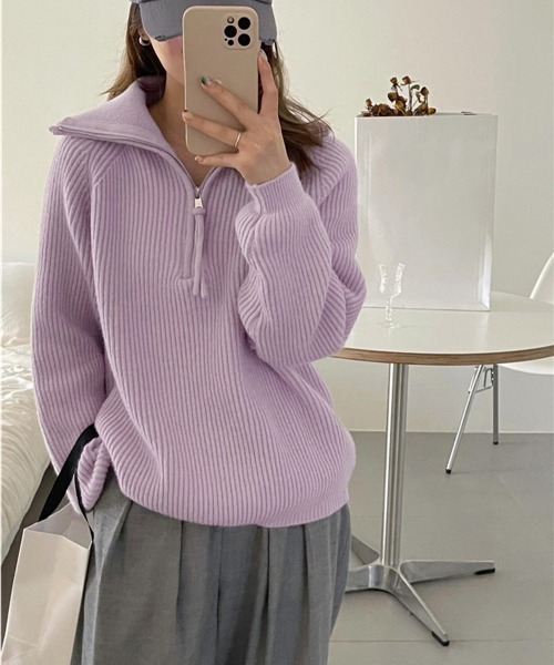 Miniministore(ミニミニストア)の「ハーフジップニットセータースタンドカラー(ニット/セーター・レディース・グレー/アイボリー/ブラック/ラベンダー/ピンク/キャメル・FREE)」の20枚目の写真