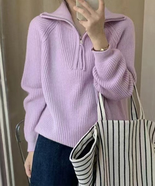 Miniministore(ミニミニストア)の「ハーフジップニットセータースタンドカラー(ニット/セーター・レディース・グレー/アイボリー/ブラック/ラベンダー/ピンク/キャメル・FREE)」の21枚目の写真