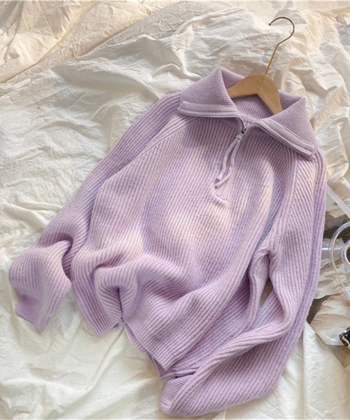 Miniministore(ミニミニストア)の「ハーフジップニットセータースタンドカラー(ニット/セーター・レディース・グレー/アイボリー/ブラック/ラベンダー/ピンク/キャメル・FREE)」の22枚目の写真