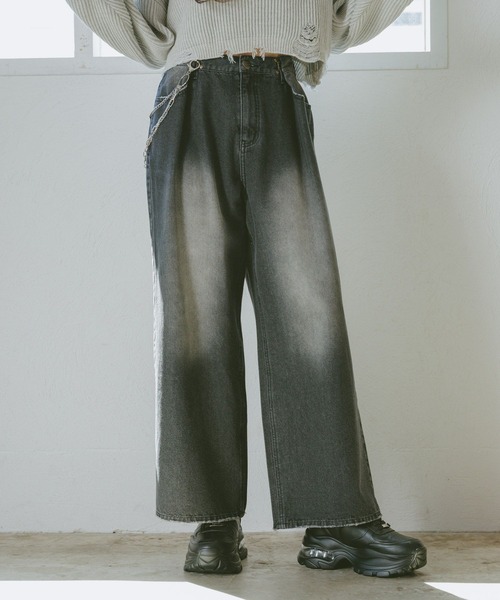 NEW！】ホックデニムワイドパンツ（デニムパンツ）｜repipi armario