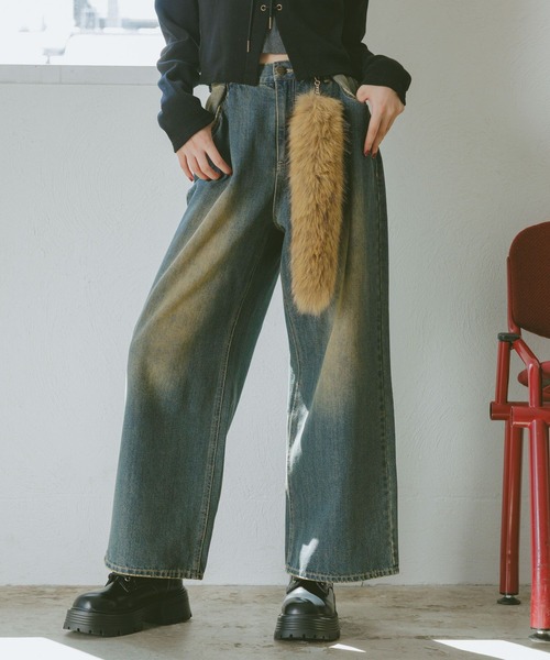 新品同様アルベロベロデニムワイドパンツ　オレボレボラドラックストア好みな方 NEW！】ホックデニムワイドパンツ（デニムパンツ）｜repipi