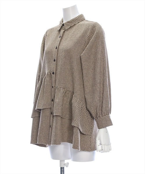 clear（クリア）の「千鳥柄裾アシメフリルワンピース[低身長用サイズ有 1枚で着れる] ≪2024AW新作≫（ワンピース・レディース・ブラウン/ブラック・F/XS）」の8枚目の写真